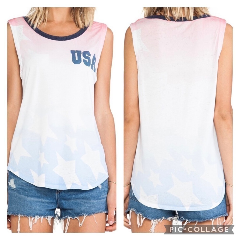 CHASER Women’s USA Red Whit Blue Ringer Tank Top American Patriotic Size XS